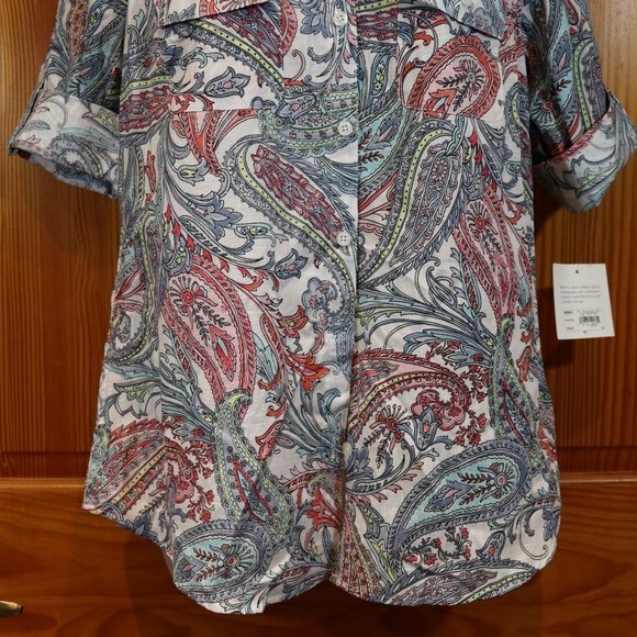 Croft & Barrow Paisley Cuff Sleeve 100% Cotton Button Down Top Med - Picture 3 of 12